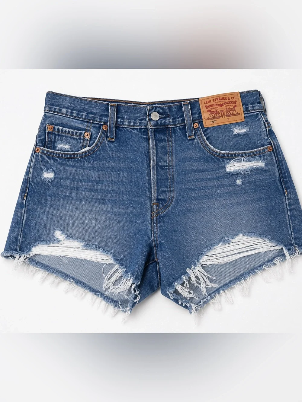 Levi’s 501 Original High Rise Distressed Denim Shorts 100% Cotton size 29 - Picture 2 of 8